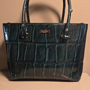 Kate Spade Patent Croc Embossed Green Tote Bag